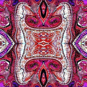  Victorian aesthetic Hand embroidered mirrored Ogees tapestry texture in dark cerise bright pink white  with vintage styling Elizabethan small 18” repeat 