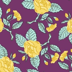 Chintz roses yellow/ purple