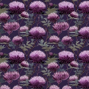 Purple Dahlia Flowers on Dark Blue Background Textile Design Contemporary Floral Wallpaper and Bedding