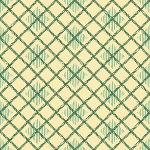 Simple plaid green trellis on vanilla