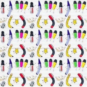 Pens and markers, back to school funny fabric for kids, kids pattern seamless- smallest 6 in
