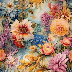 Painted Beautiful Vintage Victorial Floral Flower Wallpaper Fabric / Clothing / Home Decor / Peach Pink
