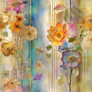 Vibrant Eye Catching Vintage Floral Victorian Art Nouveau / Golden Shine Pastel