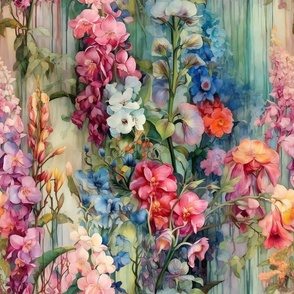 Painted Beautiful Vintage Victorial Floral Flower Wallpaper Fabric / Clothing / Home Decor / Blue Pink