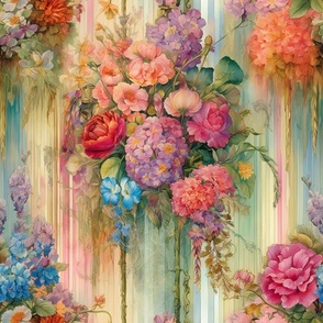 Vibrant Eye Catching Vintage Floral Victorian Art Nouveau / Multicolored Rainbow Bouquet