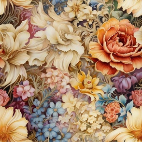 Romantic Floral Pattern in Colorful Watercolor / Autumn Earthtone Colors Wallpaper Fabric