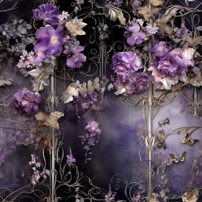 Vibrant Eye Catching Vintage Floral Victorian Art Nouveau / Amethyst Deep Purple