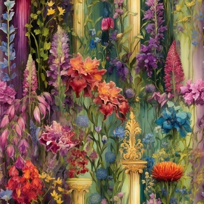 Colorful Vintage Victorian Floral Flower Vibrant Wallpaper Fabric / Clothing / Home Decor