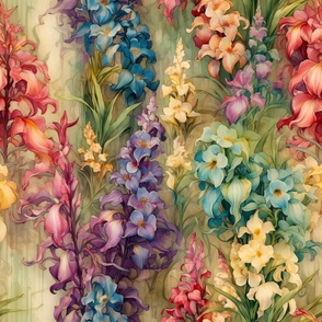 Colorful Vintage Victorian Floral Flower Blooms Vibrant Wallpaper Fabric / Clothing / Home Decor