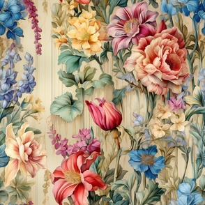 Colorful Vintage Victorian Floral Flower Vibrant Wallpaper Fabric / Clothing / Home Decor / Many Colors