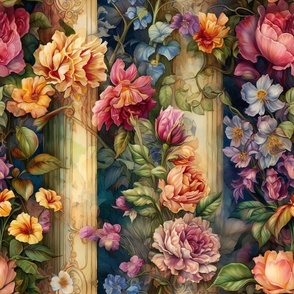Painted Beautiful Vintage Victorial Floral Flower Wallpaper Fabric / Clothing / Home Decor / Giant Pillars