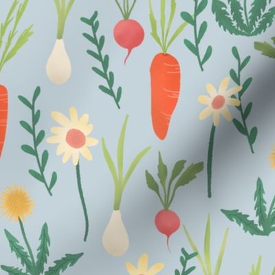 Spring - Vegetable and Flowers // orange blue // medium scale