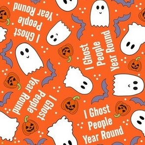 Medium Scale I Ghost People Year Round Funny Halloween Ghosts Pumpkins Bats on Orange