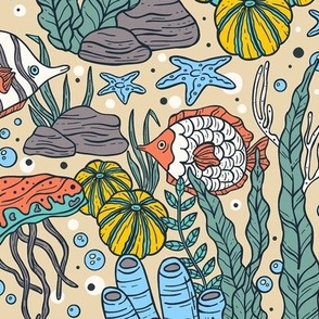 Seaweed, Algae, Fish, Underwater Scenery / Colorful Version / Medium Scale