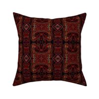 Tapestry effect Dark Victorian aesthetic Gothic Huntsman Hand embroidered mirrored Ogees tapestry texture in dark rich reds and golds  with vintage styling Elizabethan small 6” repeat 