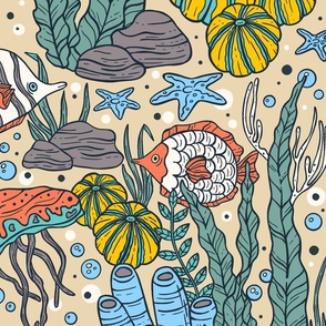 Seaweed, Algae, Fish, Underwater Scenery / Colorful Version / Large Scale or Wallpaper