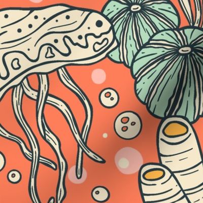 Seaweed, Algae, Fish, Underwater Scenery / Orange Version / Large Scale or Wallpaper