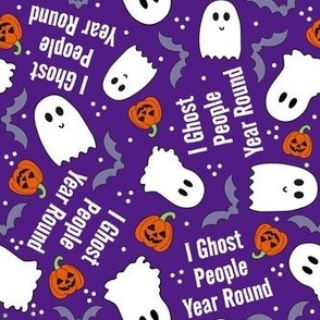 Medium Scale I Ghost People Year Round Funny Halloween Ghosts Pumpkins Bats on Purple