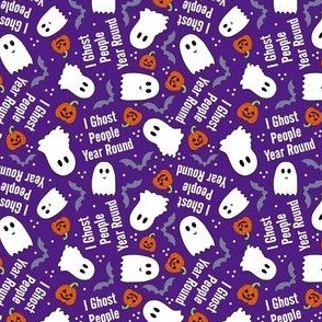 Small Scale I Ghost People Year Round Funny Halloween Ghosts Pumpkins Bats on Purple