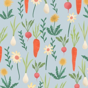 Spring - Vegetable and Flowers // orange blue // large scale