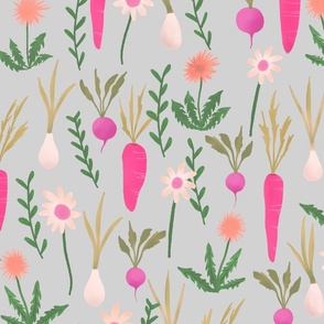 Spring - Vegetable and Flowers // pink green // large-scale