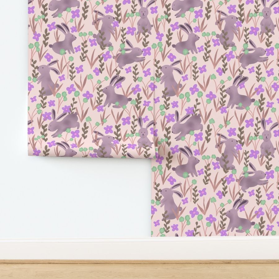 Spring - Rabbits and Flowers // rosé lilac // medium scale