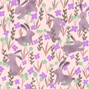 Spring - Rabbits and Flowers // rosé lilac // medium scale