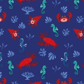 Lobsters, Crabs, Seahorses Dark Blue - Medium