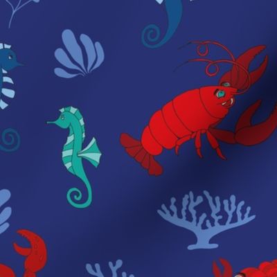 Lobsters, Crabs, Seahorses Dark Blue - Large
