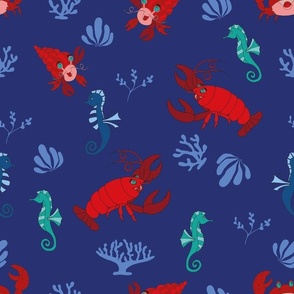 Lobsters, Crabs, Seahorses Dark Blue - Large