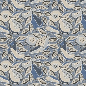 Festive Fall Pears - Blue, Medium Scale (New Texture)