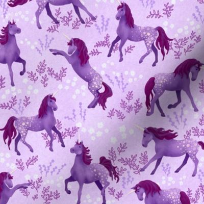 Prancing Unicorns on Light Purple (small scale)