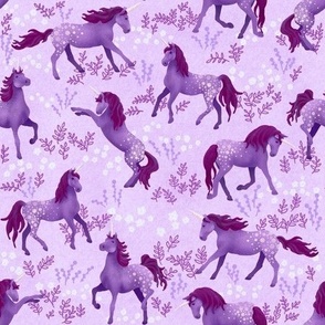 Prancing Unicorns on Light Purple (small scale)