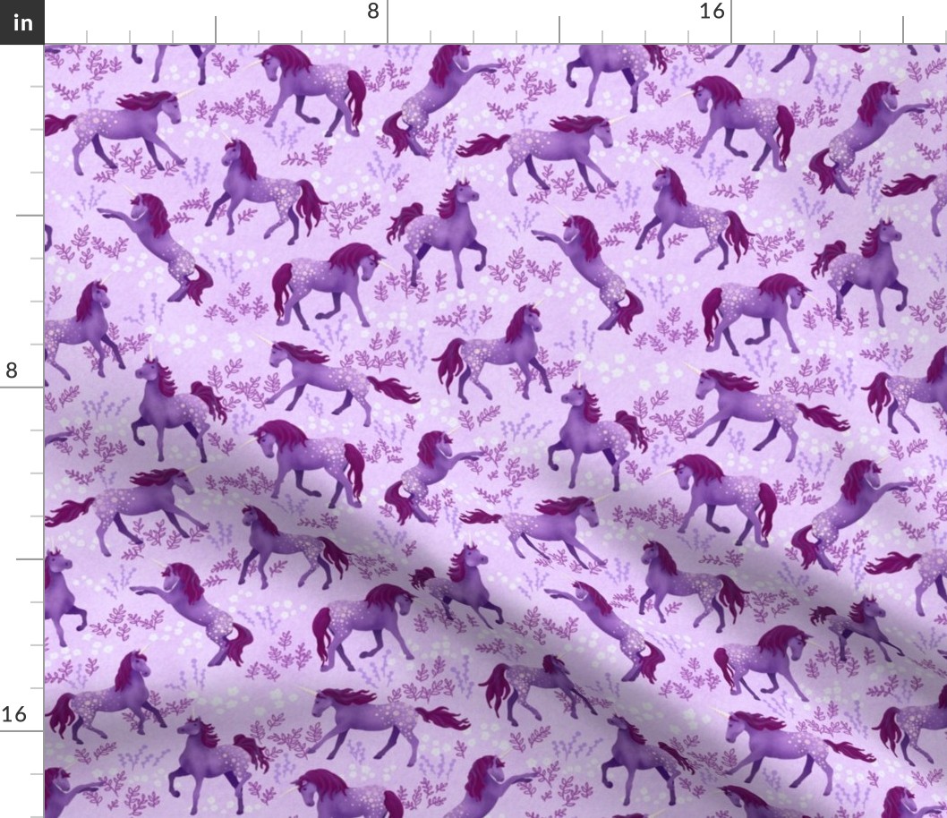 Prancing Unicorns on Light Purple (small scale)