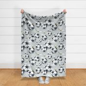 Large jumbo scale // Dream above // bunny grey background football dreamy balls hot air balloons on sky with clouds and stars wallpaper nursery boys room
