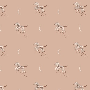 Boho Running Zebras in Neutral Blush, Modern Minimalist Animal Print Fabric- 8'x8'