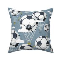 Normal scale // Dream above // bali blue background football dreamy balls hot air balloons on sky with clouds and stars wallpaper nursery boys room