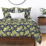 Normal scale // Dream above // hale navy background split pea green tennis dreamy balls hot air balloons on sky with clouds and stars wallpaper nursery boys room