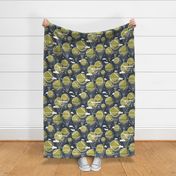 Normal scale // Dream above // hale navy background split pea green tennis dreamy balls hot air balloons on sky with clouds and stars wallpaper nursery boys room