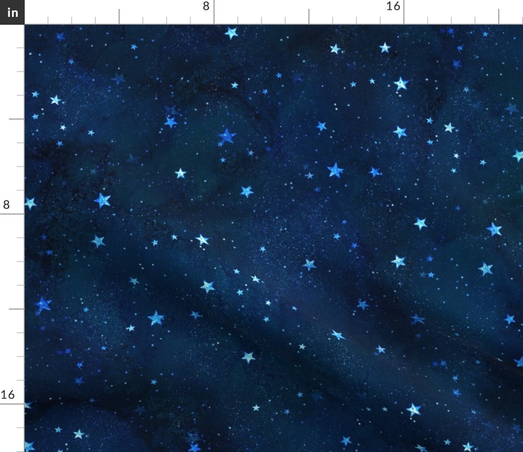 Dark Blue Night Sky With Sparkling Stars Nursery Or Home Decor And Fashion Fabric Large Scale
