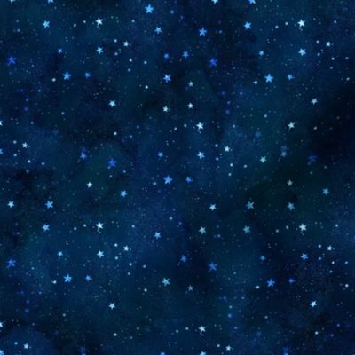 Dark Blue Night Sky With Sparkling Stars Nursery Or Home Decor And Fashion Fabric Smaller Scale