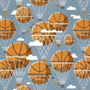 Small scale // Dream above // bali blue background orange basketball dreamy balls hot air balloons on sky with clouds and stars wallpaper nursery boys room