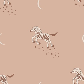 Boho Running Zebras in Neutral Blush, Modern Minimalist Animal Print Fabric- Large 36'x36'