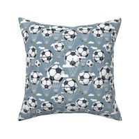 Small scale // Dream above // bali blue background football dreamy balls hot air balloons on sky with clouds and stars wallpaper nursery boys room