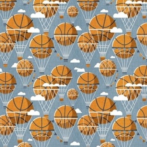 Tiny scale // Dream above // bali blue background orange basketball dreamy balls hot air balloons on sky with clouds and stars wallpaper nursery boys room