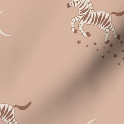 Boho Running Zebras in Neutral Blush, Modern Minimalist Animal Print Fabric-12'x12'