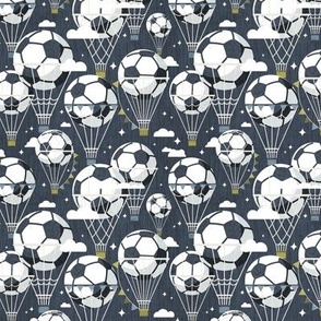 Tiny scale // Dream above // hale navy background football dreamy balls hot air balloons on sky with clouds and stars wallpaper nursery boys room