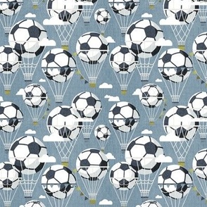 Tiny scale // Dream above // bali blue background football dreamy balls hot air balloons on sky with clouds and stars wallpaper nursery boys room
