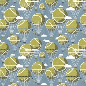 Tiny scale // Dream above // bali blue background split pea green tennis dreamy balls hot air balloons on sky with clouds and stars wallpaper nursery boys room