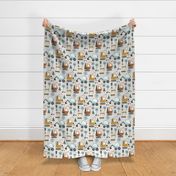 Diggers / Construction Trucks Boy Pattern - blue and mustard truck fabric (bisque, patt 1) large scale